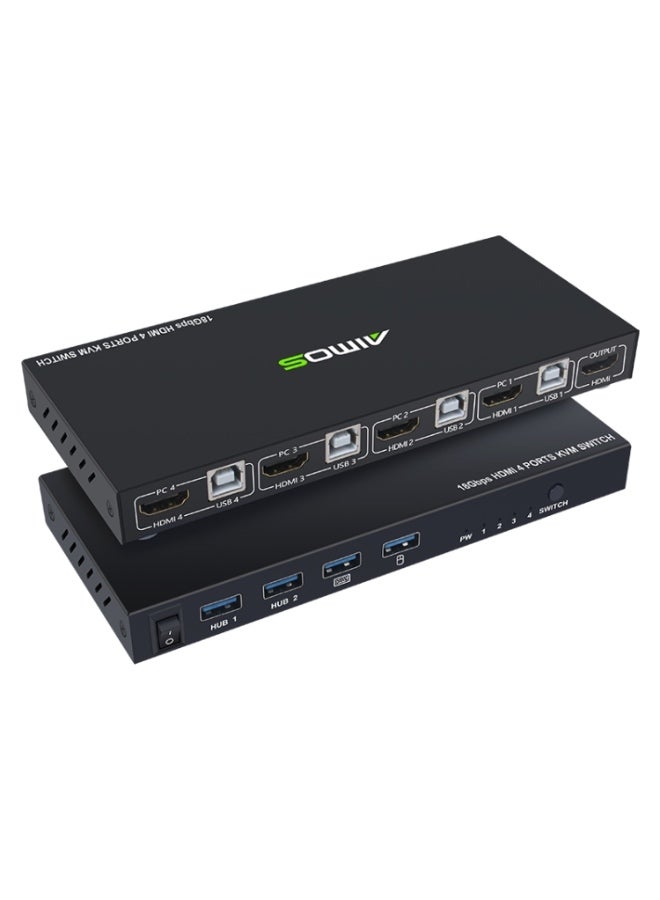 AIMOS مبدّل KVM من نوع **AIMOS AM-KVM401** بدقة ‎4K 60Hz‎ مع **4 مداخل HDMI ومخرج واحد** للتحكم في عدة أجهزة عبر لوحة مفاتيح وفأرة واحدة. - Image 1