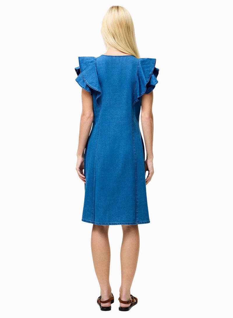 French Connection Ruffle Denim Chambray Dress - Image 2