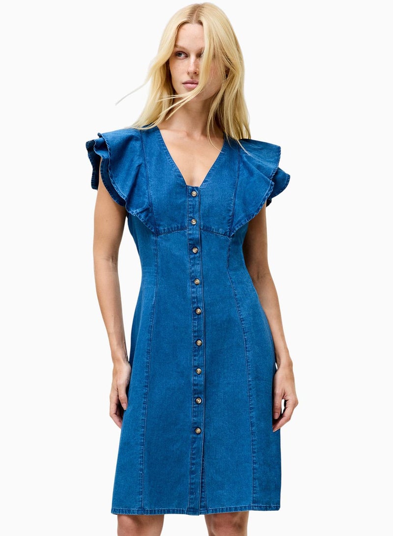 French Connection Ruffle Denim Chambray Dress - Image 1