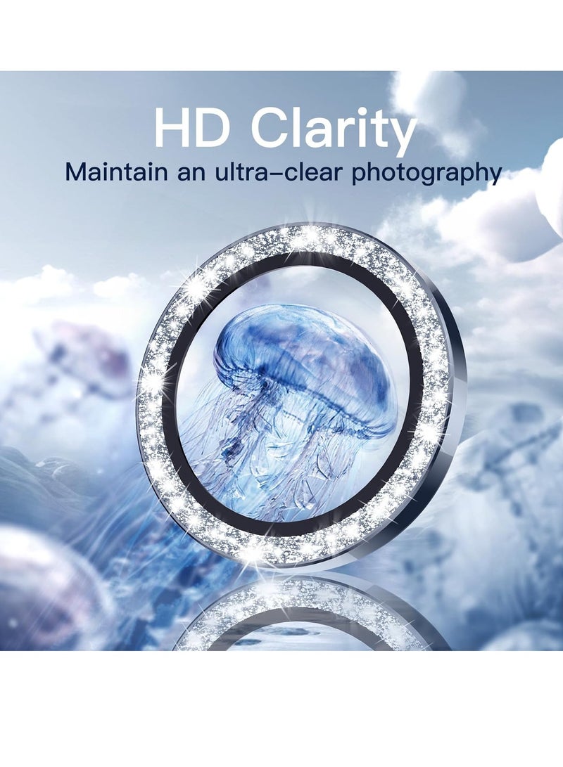 Camera Lens Protector for iPhone 15 Pro 6.1-Inch and iPhone 15 Pro Max 6.7-Inch, Bling Glitter Individual 9H Tempered Glass Metal Ring Cover, HD Clear, 3-Pack (Blue Titanium) - Image 3