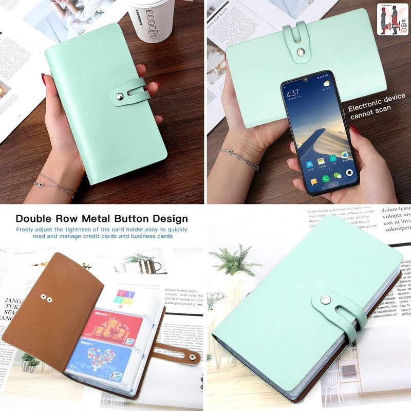 Excefore Credit Card Holder, Business Card Organizer Credit Cards Protector with 96 Card Slots RFID Blocking Business Cards Holder for Managing Your Different Cards to Prevent Loss or Damage (Green) - Image 3