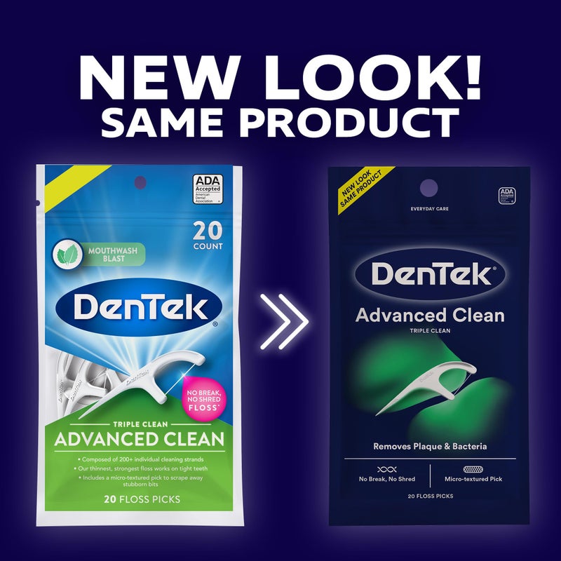 DenTek Advanced Clean Floss Picks with No Break & No Shred Dental Floss, Plaque Remover, 20 Count, Pack of 6 - Image 2