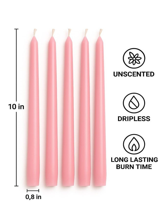 Dinil Pink Taper Candles - 10 Inch Tapered Candles Set of 4 - Unscented Dripless Taper Candles - Decorative Long Candlesticks for Decoration, Festival, Dinner, Party - Long Burning Time - Pink - Image 2