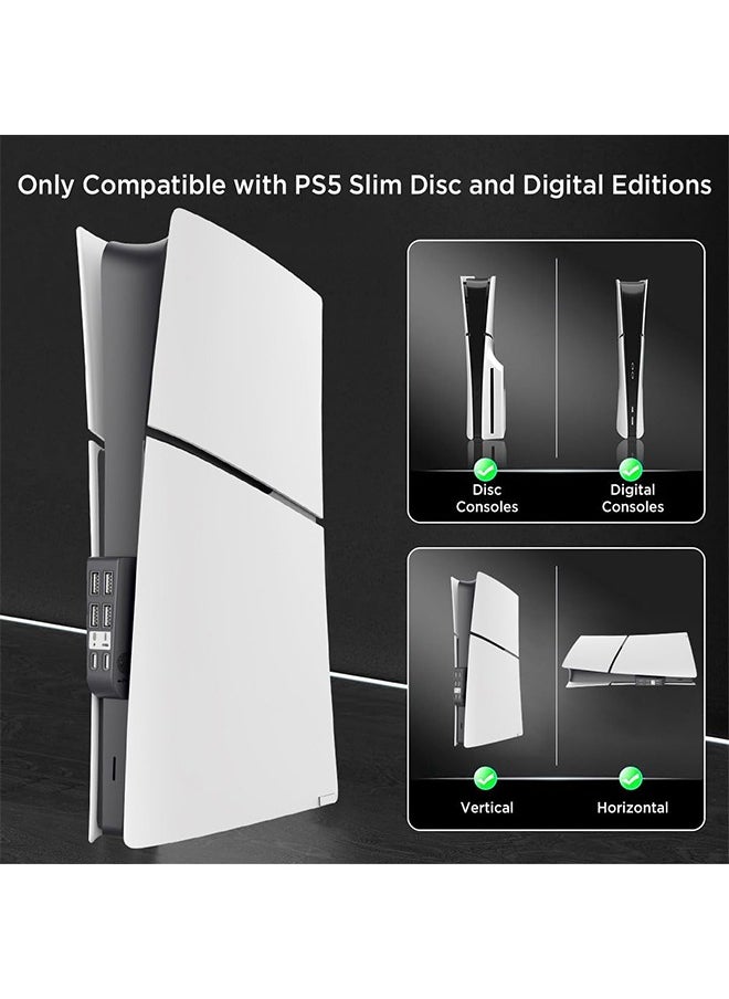 PGTECH [6 Ports] HUB Compatible for PS5 Slim Disc/PS5 Slim Digital 2023 High-Speed Expansion PS5 Slim HUB Extender with 4 USB 2.0+1 Type C 3.1+1 Type C Charging Port for PS5 Slim Accessories-Black  - Image 2