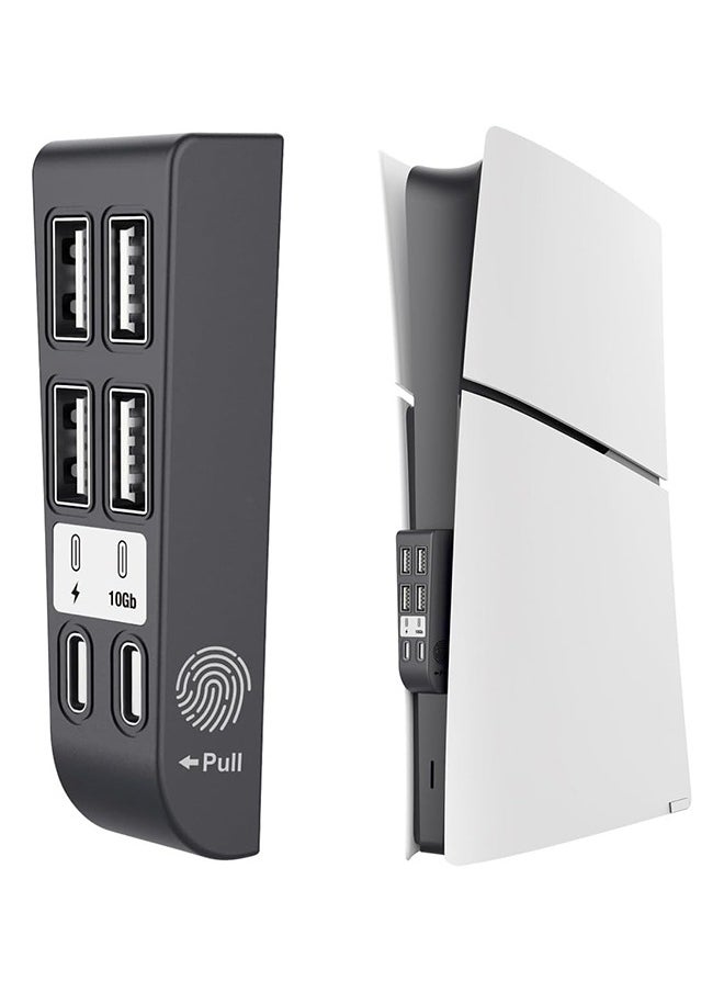 PGTECH [6 Ports] HUB Compatible for PS5 Slim Disc/PS5 Slim Digital 2023 High-Speed Expansion PS5 Slim HUB Extender with 4 USB 2.0+1 Type C 3.1+1 Type C Charging Port for PS5 Slim Accessories-Black  - Image 1