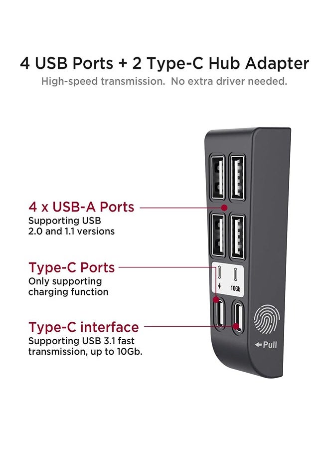 PGTECH [6 Ports] HUB Compatible for PS5 Slim Disc/PS5 Slim Digital 2023 High-Speed Expansion PS5 Slim HUB Extender with 4 USB 2.0+1 Type C 3.1+1 Type C Charging Port for PS5 Slim Accessories-Black  - Image 3