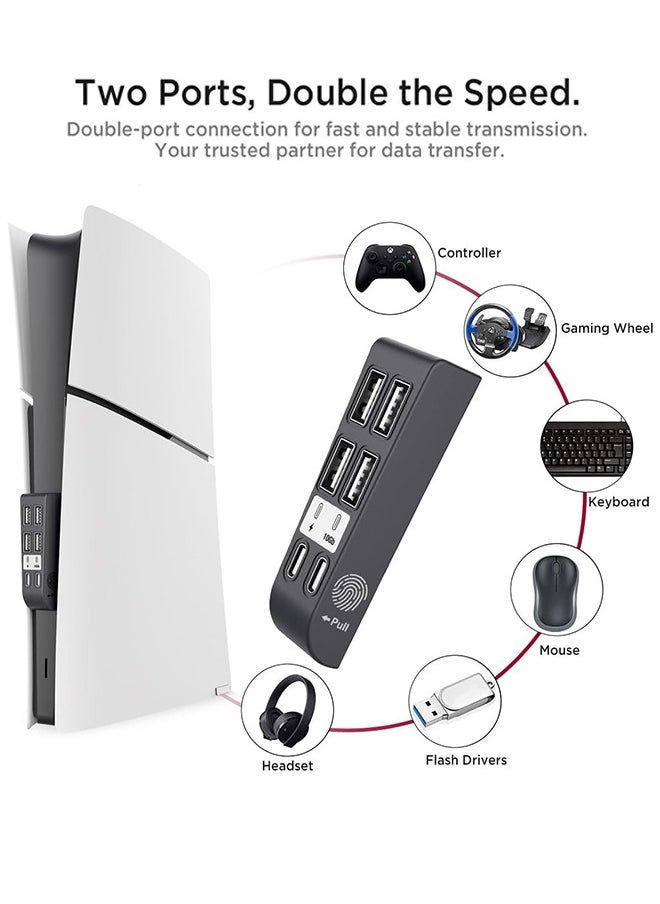 PGTECH [6 Ports] HUB Compatible for PS5 Slim Disc/PS5 Slim Digital 2023 High-Speed Expansion PS5 Slim HUB Extender with 4 USB 2.0+1 Type C 3.1+1 Type C Charging Port for PS5 Slim Accessories-Black  - Image 4