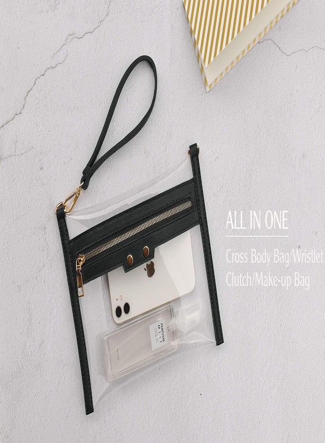 HOXIS Clear Zipper Purse Stadium Approved Women Chain Crossbody Bag Convertible Wristlet Clutch (Black) - Image 3