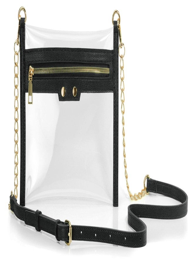 HOXIS Clear Zipper Purse Stadium Approved Women Chain Crossbody Bag Convertible Wristlet Clutch (Black) - Image 1