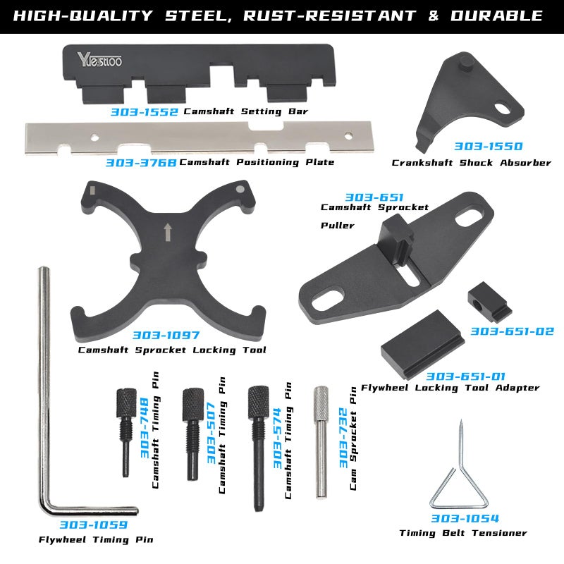 Yuesstloo 13PCS Engine Camshaft Timing Locking Tool Kit & Flywheel Locking Tool 303-393, Compatible with Ford 1.5 1.6 Focus Fiesta Mazda Fusion VCT Ecoboost, with Carrying Case & Gloves - Image 2