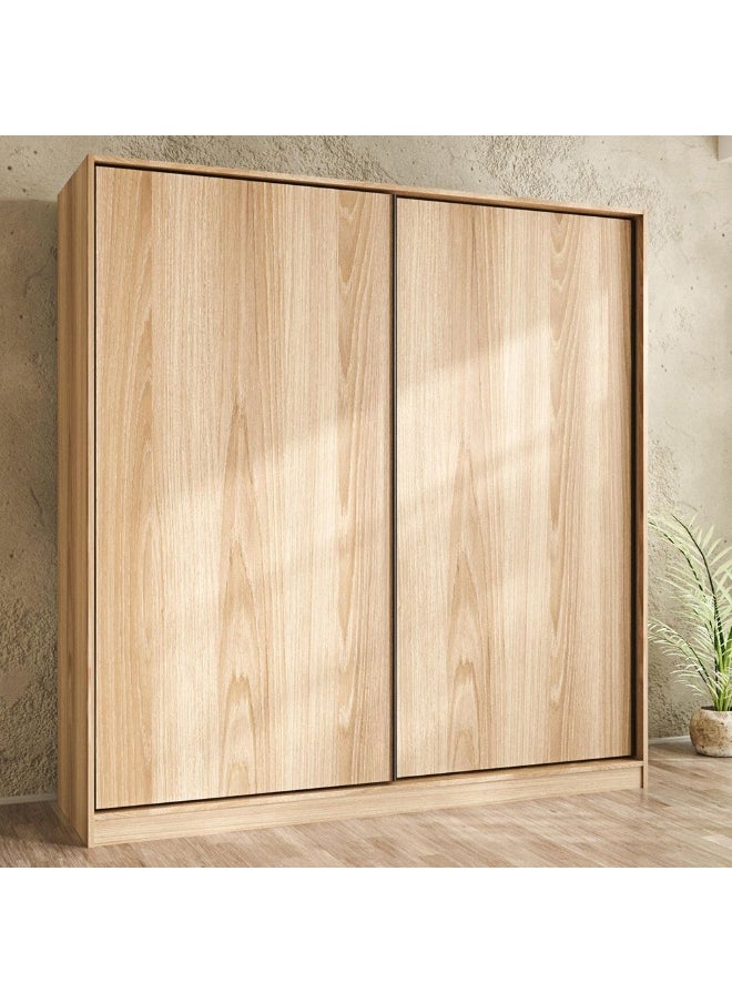 DANUBE HOME Manila 1.4Mtr Sliding Door Wardrobe Compact Extra Sturdy Closet Clothes Storage Cupboard Modern Design Space Saving Sliding Door Cabinet For Bedroom L140Xw60Xh209Cm - Light Walnut  - Image 2