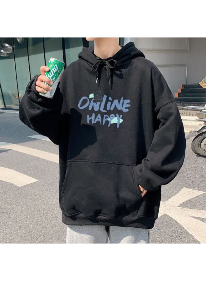 Foss Phil Men's Hoodie Autumn Winter Long Sleeve Jacket Casual Loose Fit Couple Sweatshirt Wy262 Black L - Image 5