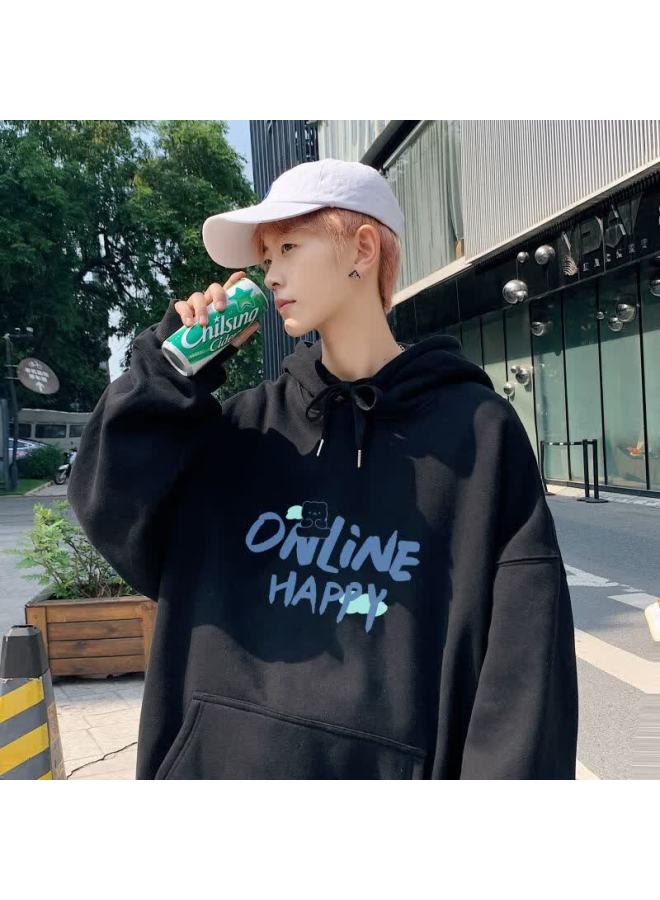 Foss Phil Men's Hoodie Autumn Winter Long Sleeve Jacket Casual Loose Fit Couple Sweatshirt Wy262 Black L - Image 4