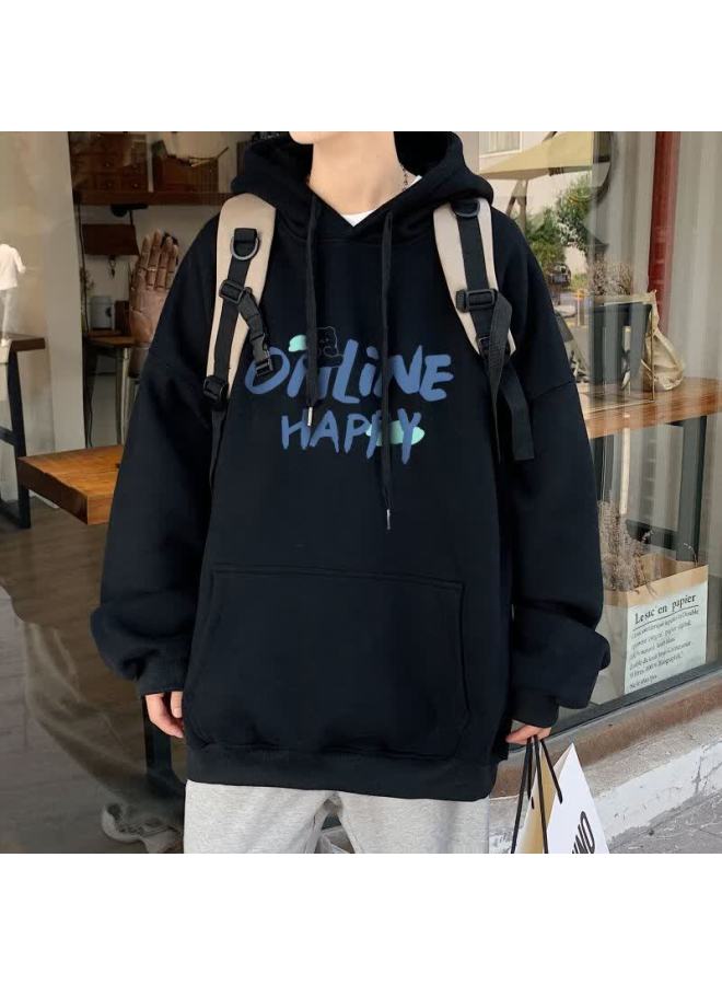 Foss Phil Men's Hoodie Autumn Winter Long Sleeve Jacket Casual Loose Fit Couple Sweatshirt Wy262 Black L - Image 3