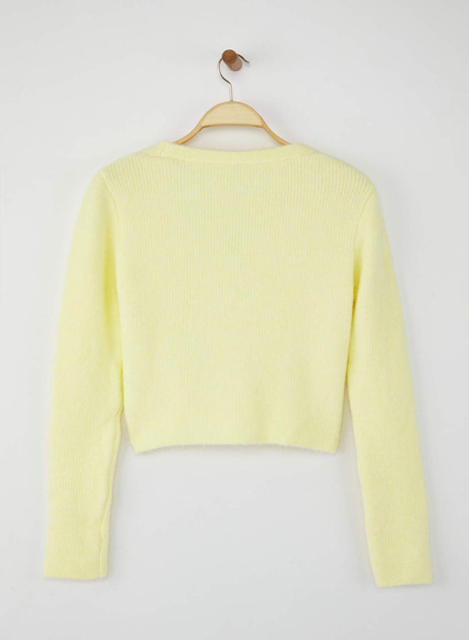 trendyol Wardrobe Essentials Yellow Crop Button Detail Soft Textured VNeck Wool Knitwear Cardigan - Image 5