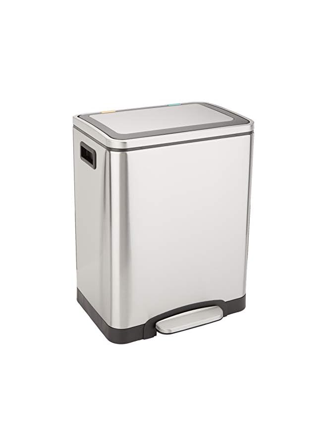 Zaboon Basics Dual Bin Rectangular Trash Can With SoftClose Foot Pedal 30 Liter (2 X 15 Liter Interior Bins) Brushed Stainless Steel - Image 2