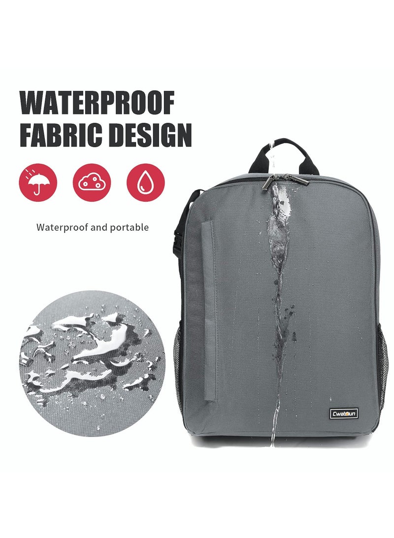 Camera Backpack, Waterproof Photo Backpack, Professional Camera Bag for DSLR/SLR, Compatible with Sony Canon Nikon Camera and Lens Tripod Accessories, Small Compact Lightweight (Grey) - Image 3