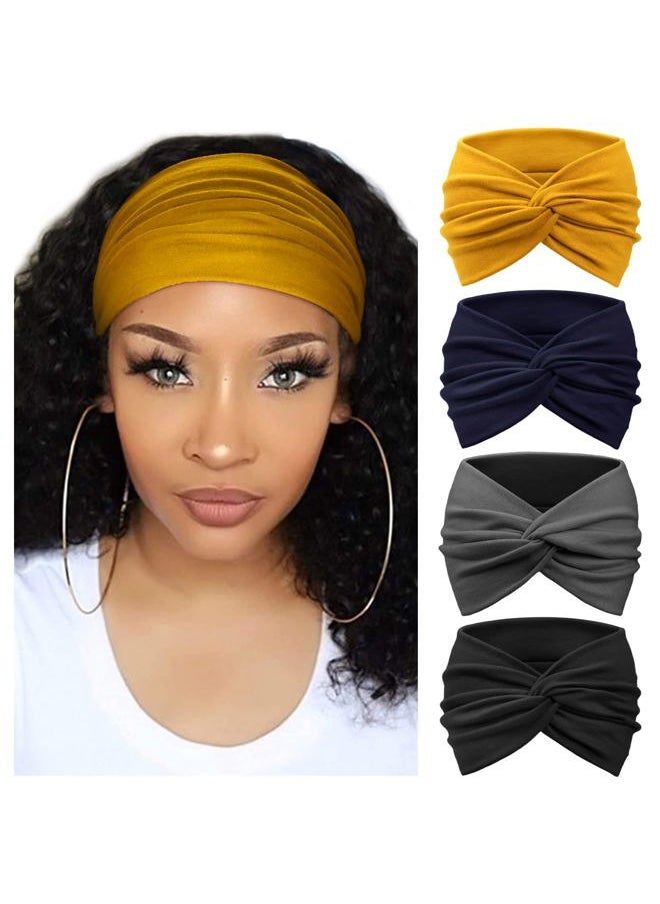 DRESHOW 4 Pack Turban Headbands for Women Wide Vintage Head Wraps Knotted Cute Hair Band Accessories  - Image 1