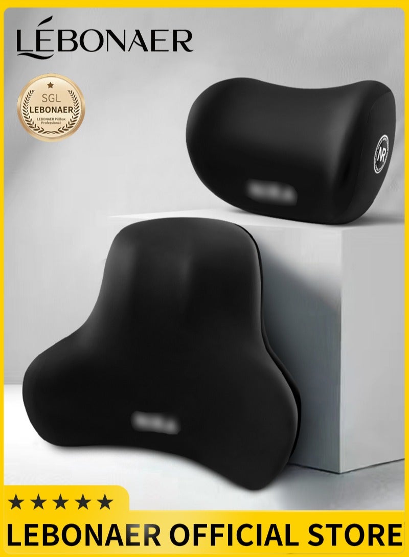 لبونير مجموعة الوسادة الخلفية والرقبة وسادة دعم أسفل الظهر للكرسي ومقاعد السيارة والكرسي المتحرك والألعاب ورئيس المكتب ومسند الرأس الرغوي المحسن لذاكرة الراحة والوسادة الخلفية (أسود) - Image 1