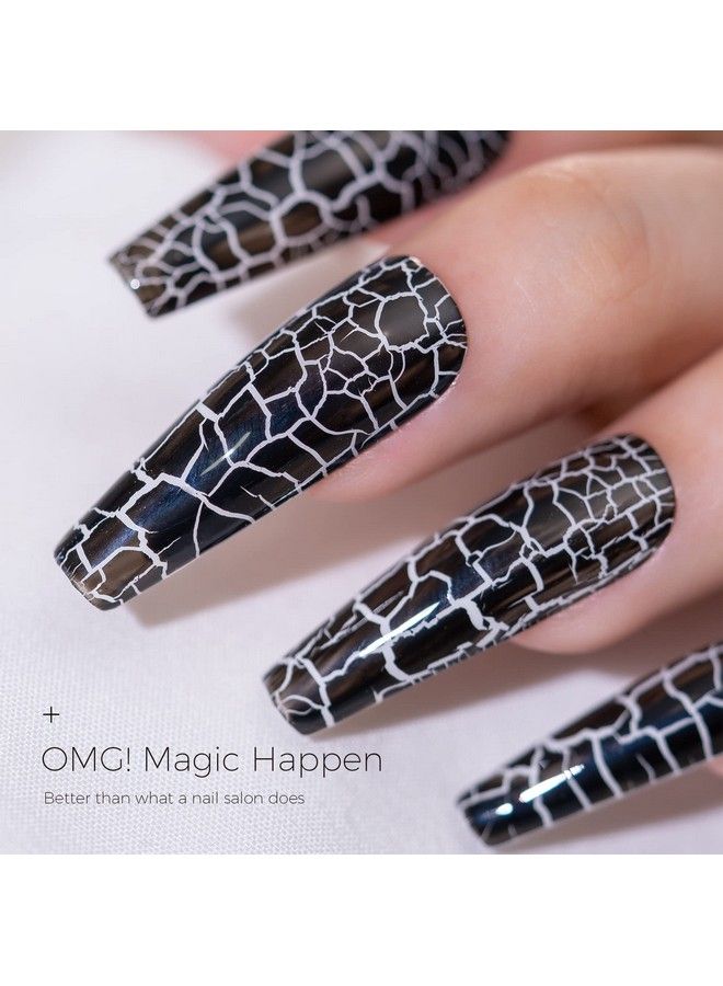 BURANO Crackle Gel Nail Polish Cracked Nail Polish Black Color + White Gel Nail Polish 2 Bottles Set Air Dry Uv Led Lamp Needed (Black) - Image 3