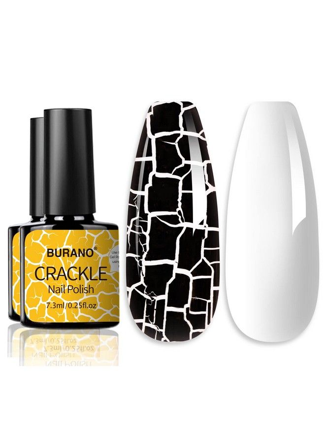 BURANO Crackle Gel Nail Polish Cracked Nail Polish Black Color + White Gel Nail Polish 2 Bottles Set Air Dry Uv Led Lamp Needed (Black) - Image 1