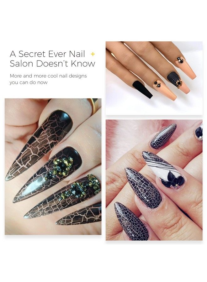 BURANO Crackle Gel Nail Polish Cracked Nail Polish Black Color + White Gel Nail Polish 2 Bottles Set Air Dry Uv Led Lamp Needed (Black) - Image 4