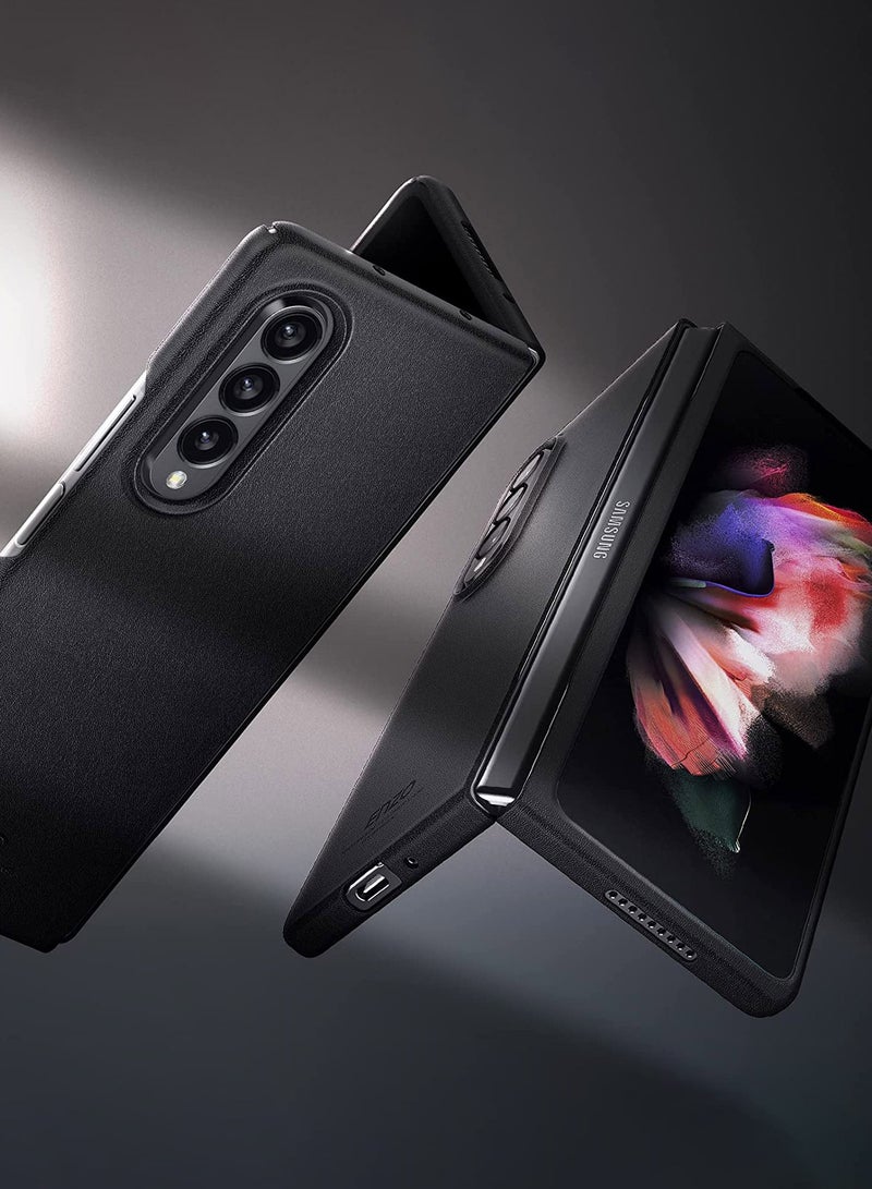 Spigen Enzo Genuine Leather Handmade for Samsung Galaxy Z Fold 3 5G Case Cover - Black - Image 3