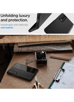 Spigen Enzo Genuine Leather Handmade for Samsung Galaxy Z Fold 3 5G Case Cover - Black  - Image 2