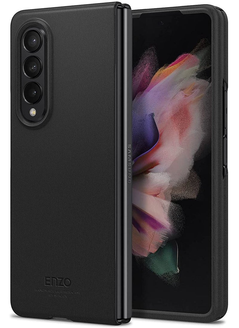 Spigen Enzo Genuine Leather Handmade for Samsung Galaxy Z Fold 3 5G Case Cover - Black  - Image 1