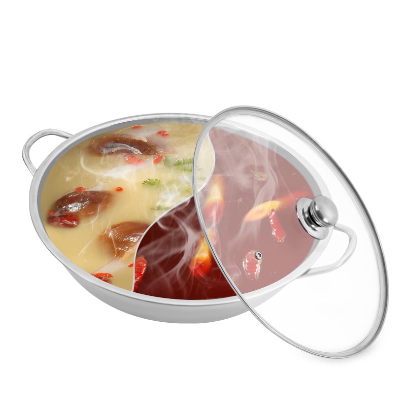 Delavala Delavala Hot Pot,30 cm Thick Stainless Steel Hot Pot,Household Easy Clean Non-Stick Soup Pot,6.5L Large Capacity Kitchen Cooking Tool,with Glass Lid  - Image 1