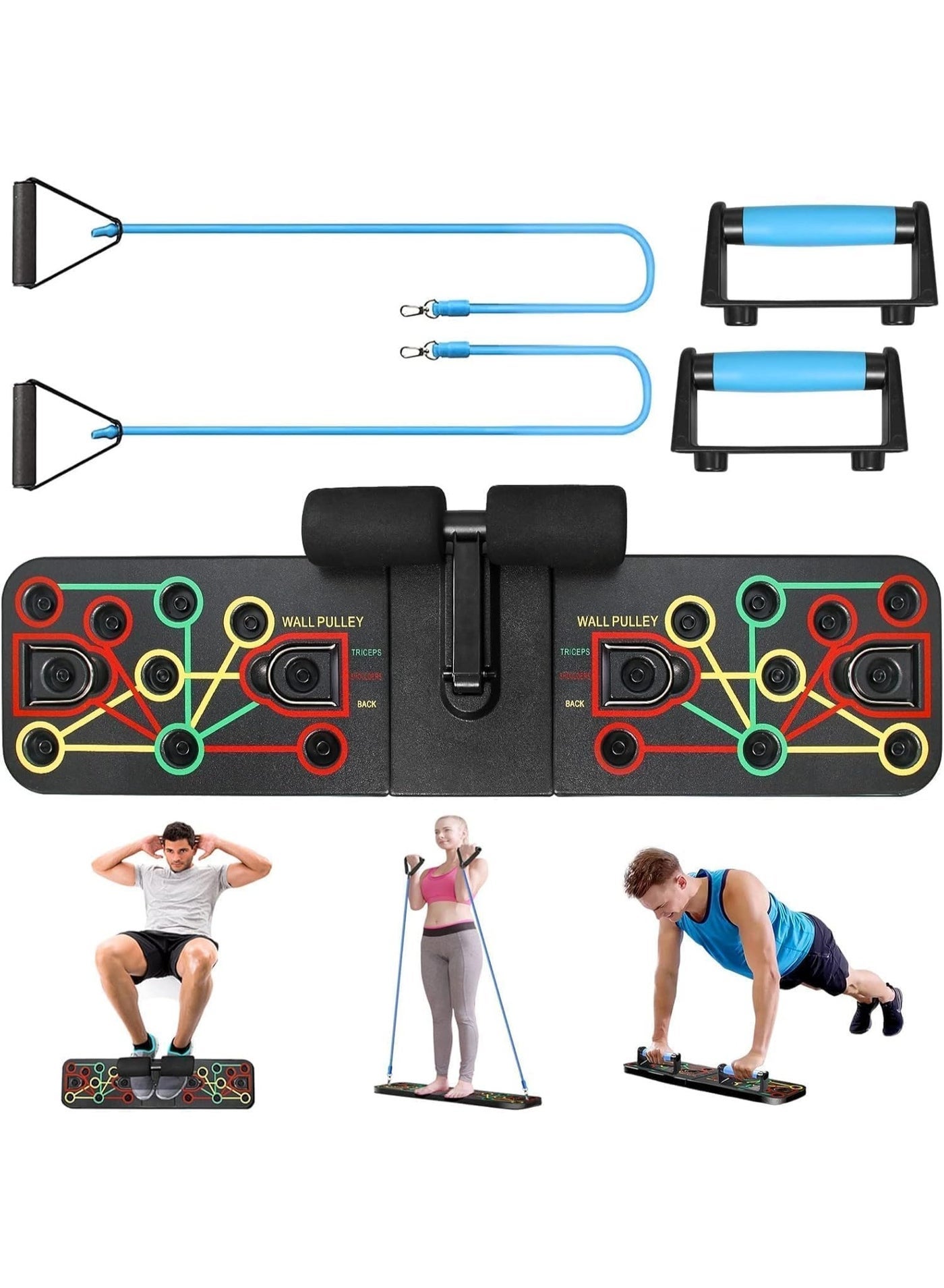 Push Up Board with Sit Up Stand, Multifunctional Push Up Bar with Resistance Bands, Home Strength Training Equipment, Push Up Handles for Perfect Push-Ups, Home Fitness