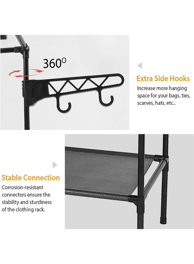 Taimi Metal Clothes Organizer Multi-Functional Portable Wardrobe With Two Sections And Poles For Hanging Clothes Black - Image 5