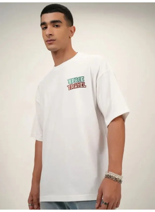 Maniac Printed Mens 3-4th sleeve Round Neck White, Green and Maroon Cotton Boxy Fit T-Shirt