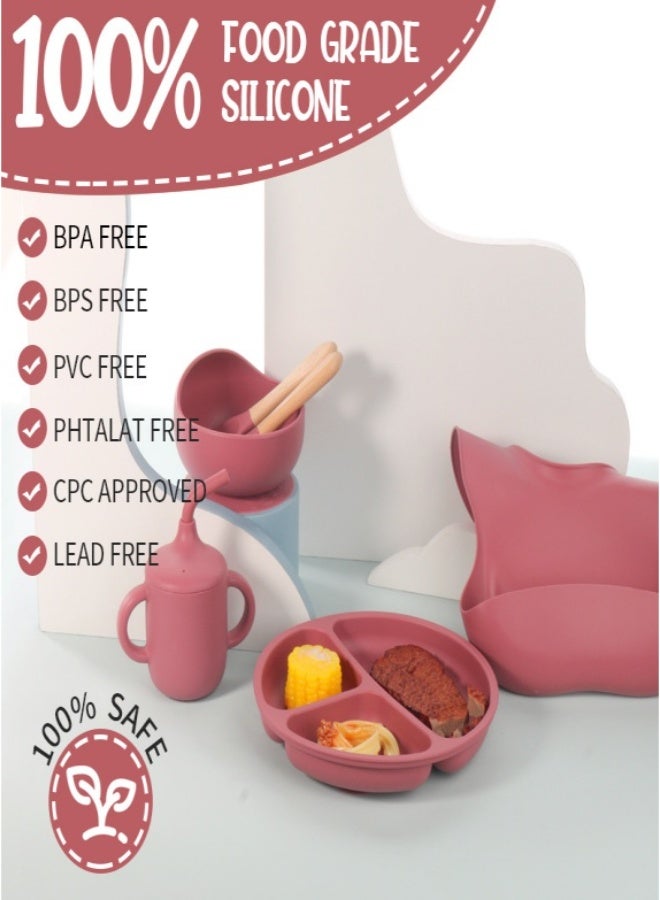 Noor&Star Baby Feeding Set, 8 Piece Baby Led Weaning Supplies, Baby Toddler Bib Cup Divided Plate and Bowl Self Feeding Spoons Dish Set, Baby Eating Utensils, Toddler Feeding Supplies - Image 3