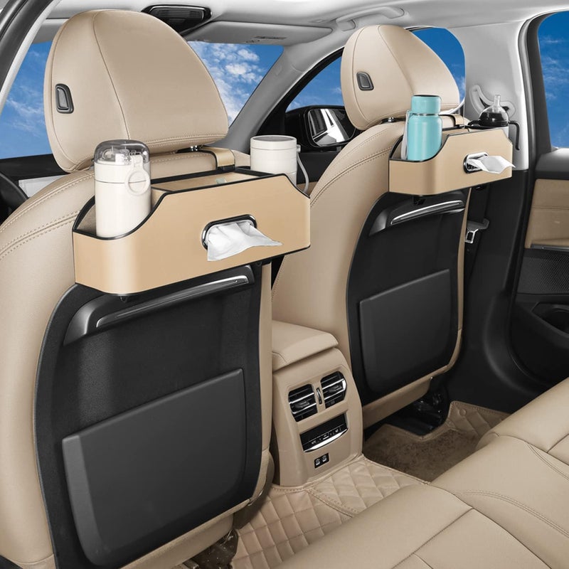 HALOYIVGO Car Seat Back Organizer - Stylish & Functional Storage for Family Adventures - Cup Holders, Tissue Box & Hooks - Perfect for Kids, Road Trips & Travel (Beige) - Image 5