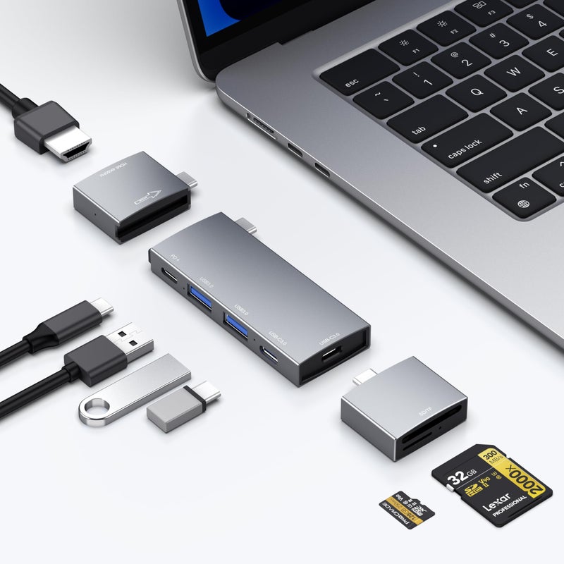 NXPGKEA USB C Hub for MacBook, USB Hub 7-in-2, for Thunderbolt 4 Port, 4K 60Hz HDMI, 2 USB C, 2 USB A Data Ports microSD SD Card Reader for MacBook Pro 13 Inch, MacBookAir M1 M2 M3 iPad Dell Lenovo - Image 1