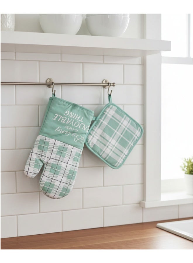 2 Pcs Oven Mitt and Pot Holder Set, 100% Cotton Checkered Design - High Heat Resistant Kitchen Gloves for Cooking, Baking, and BBQ up to 500°F | Extra Long Non-Slip Potholder and Oven Glove Kit for Safe Handling. - Image 2