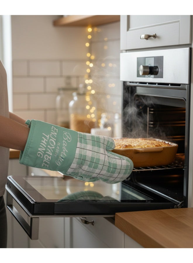 2 Pcs Oven Mitt and Pot Holder Set, 100% Cotton Checkered Design - High Heat Resistant Kitchen Gloves for Cooking, Baking, and BBQ up to 500°F | Extra Long Non-Slip Potholder and Oven Glove Kit for Safe Handling. - Image 3