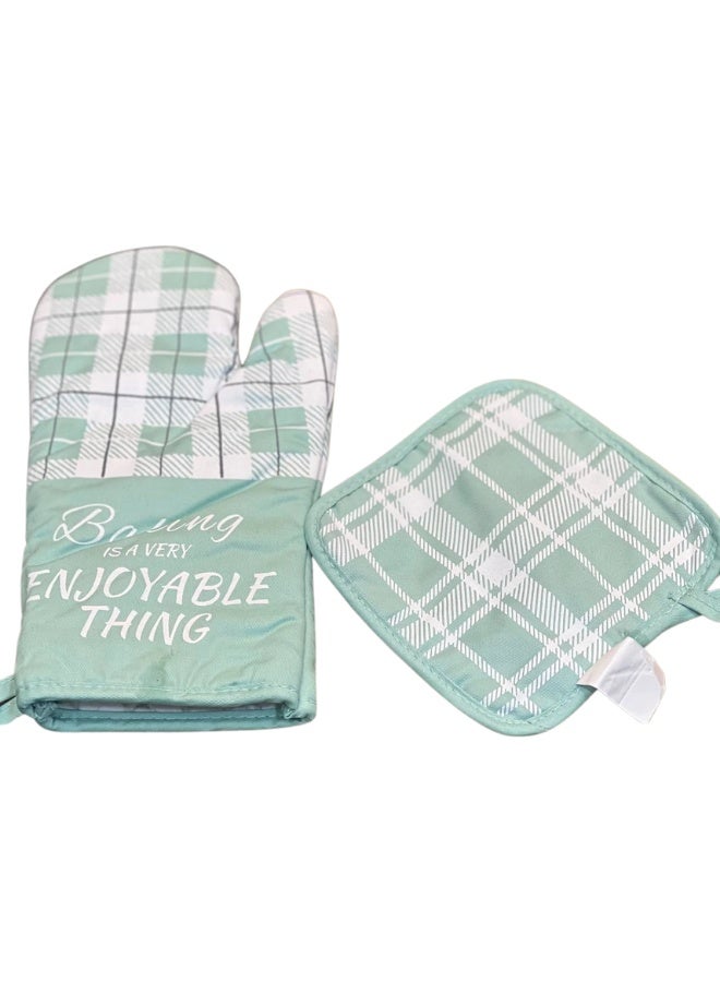 2 Pcs Oven Mitt and Pot Holder Set, 100% Cotton Checkered Design - High Heat Resistant Kitchen Gloves for Cooking, Baking, and BBQ up to 500°F | Extra Long Non-Slip Potholder and Oven Glove Kit for Safe Handling. - Image 1