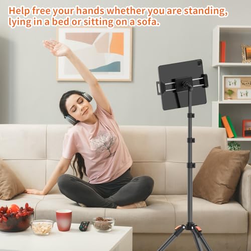 XXZU 72in Tablet Floor Stand Tripod,Tablet Stand Floor with 360° Ball Head,Height Adjustable Floor Stand Holder with Case,Tall Tripod for Phone/Music/Stream/Recording and All 4.7-13” Devices - Image 2