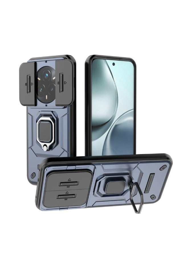 Case Compatible with Realme 14 Pro Plus/Pro+ 5G, 360° Metal Ring Magnetic Kickstand Shell with Camera Lens Slide Window, TPU+PC Armor Shockproof Protective Cover - Image 1