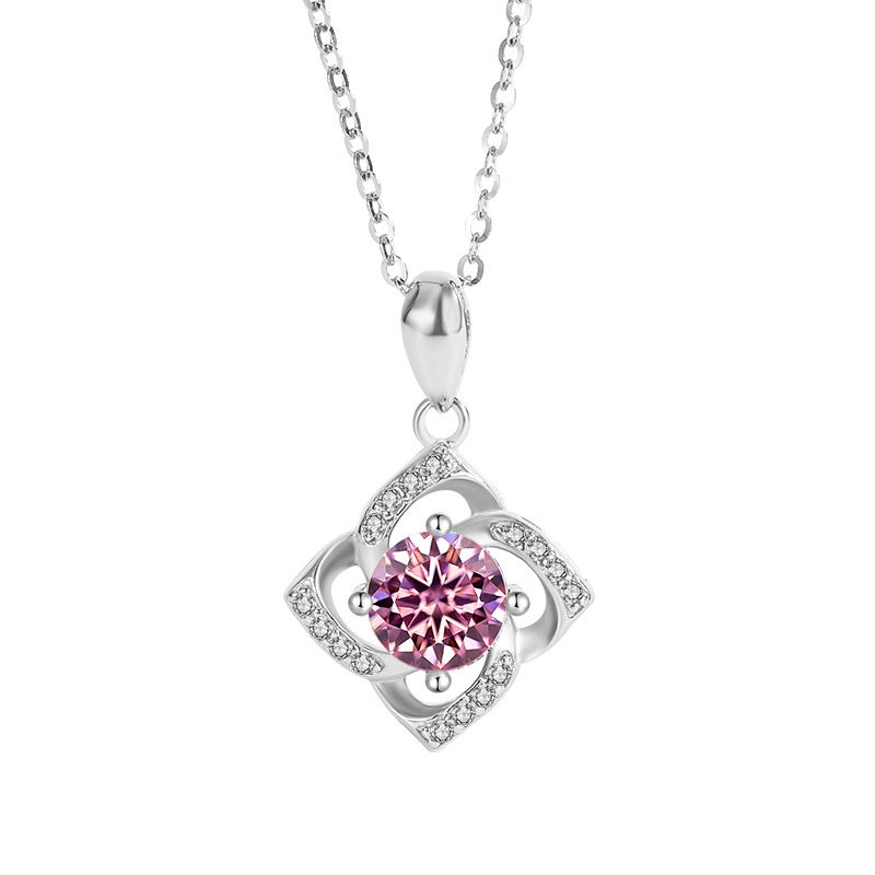 Generic S925 sterling silver four-leaf clover necklace silver pendant moissanite necklace womens classic fashion clavicle chain in stock wholesale Sakura Powder (Mosan Diamond GRA Certificate Black Card Waist Code) 