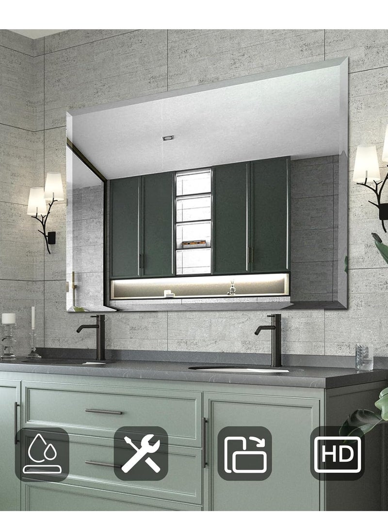 Bathroom Mirror Wall Mounted Vanity Makeup Mirror Full Length Mirror Rectangular Frameless Mirror Explosion-Proof Mirror for Bedrooms Living Rooms Hotels(70*90CM) - Image 2