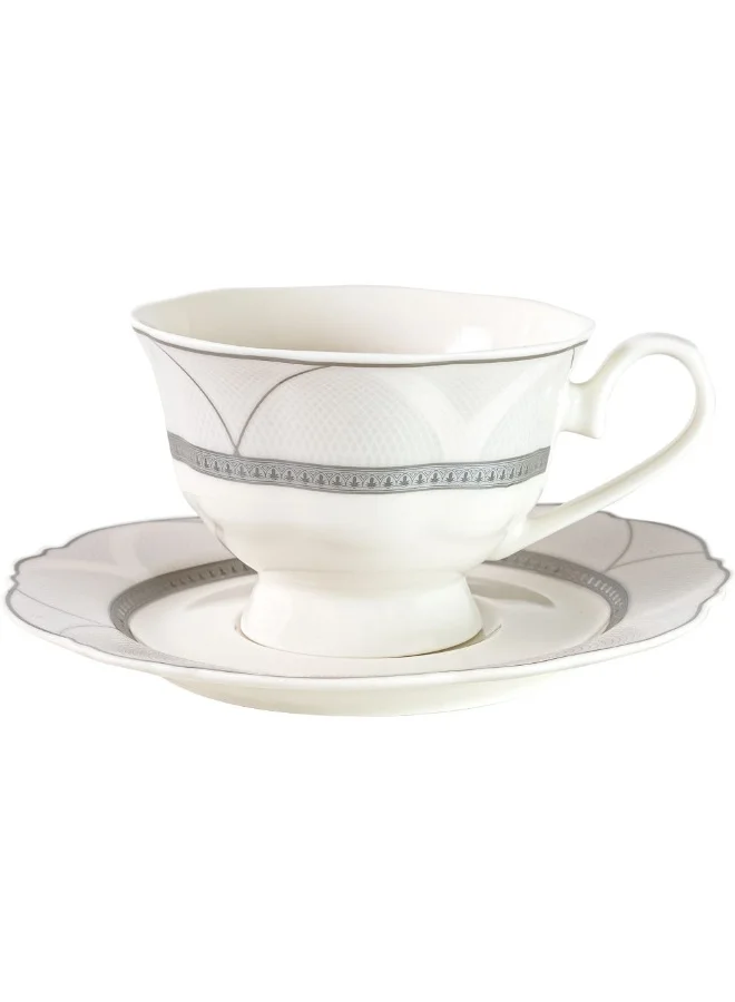 DANUBE HOME 8 Piece Cup & Saucer Set Elegant Tea Cups and Saucers for 4 Stylish Porcelain Set for Tea Coffee and Hot Beverages Perfect for Home & Gifting