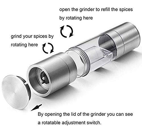 BluBasket 2 in 1 Dual Ended Design Stainless Steel Salt and Pepper Mill Adjustable Ceramic Grinding Pepper Grinder - Image 2