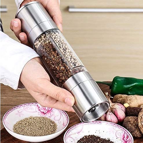 BluBasket 2 in 1 Dual Ended Design Stainless Steel Salt and Pepper Mill Adjustable Ceramic Grinding Pepper Grinder - Image 4