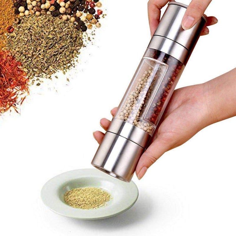 BluBasket 2 in 1 Dual Ended Design Stainless Steel Salt and Pepper Mill Adjustable Ceramic Grinding Pepper Grinder - Image 3