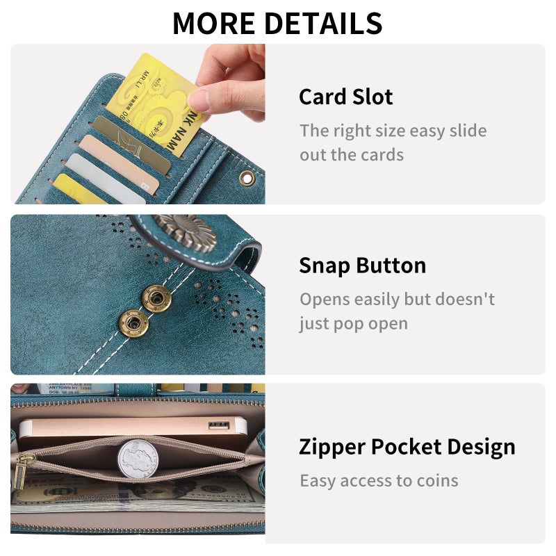 SENDEFN Wallet for Women RFID Blocking Leather Clutch Long Purse Large Capacity Credit Card Holder Wristlet - Image 4