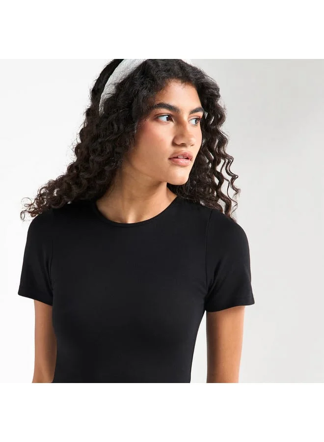 Splash FAV Colourblock A-line Midi Dress with Round Neck and Short Sleeves