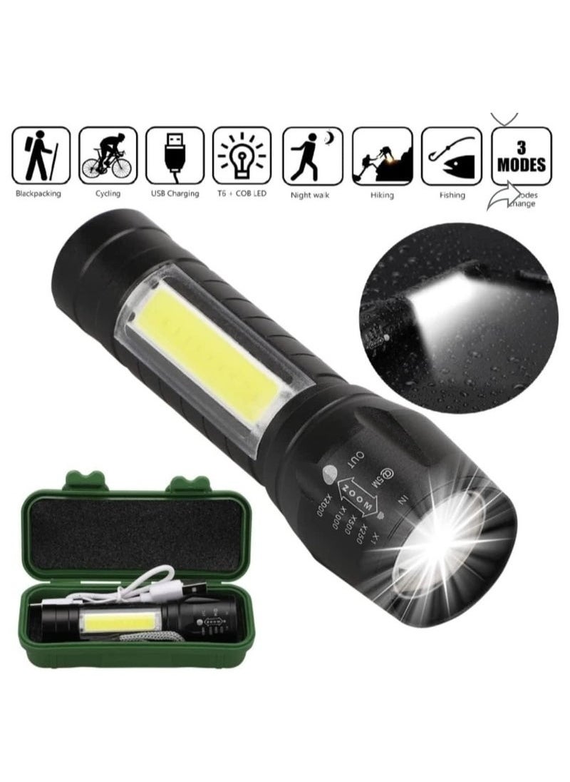ELTRAZONE Rechargeable Mini Torch Portable Flashlight | Ultra-Bright Small Handheld Pocket Light with COB Side Lantern | USB Rechargeable High-Power LED Torch for Camping, Fishing, Hiking, Travel & Emergency Use – Compact & Lightweight Design  - Image 3
